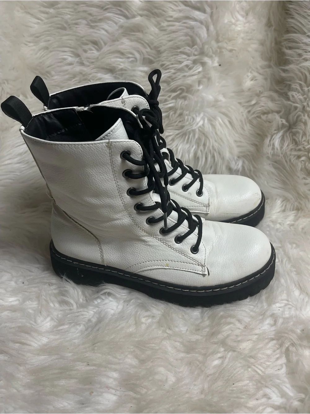 White Lace-Up Combat Boots for Women